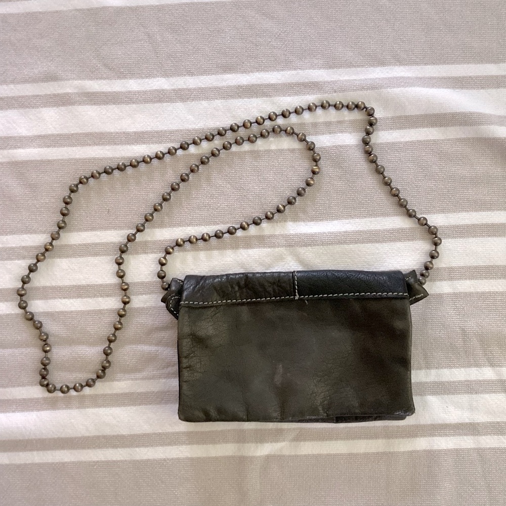 Free People Gray Leather Crossbody Clutch Duet Ball Chain Strap